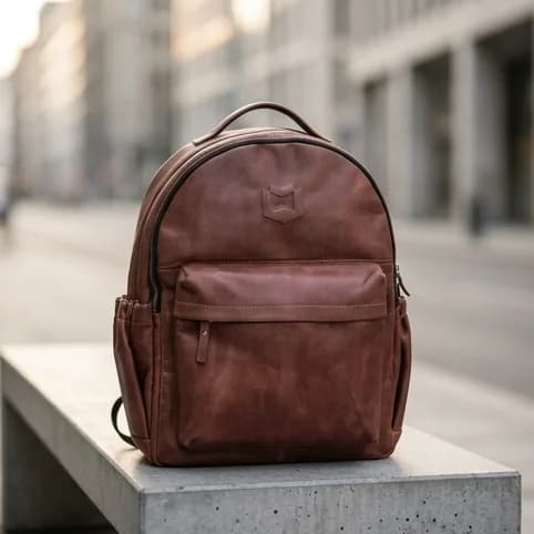 AI-generated lifestyle photo of an urban commuter backpack showcasing AI tools for Shopify stores in 2026