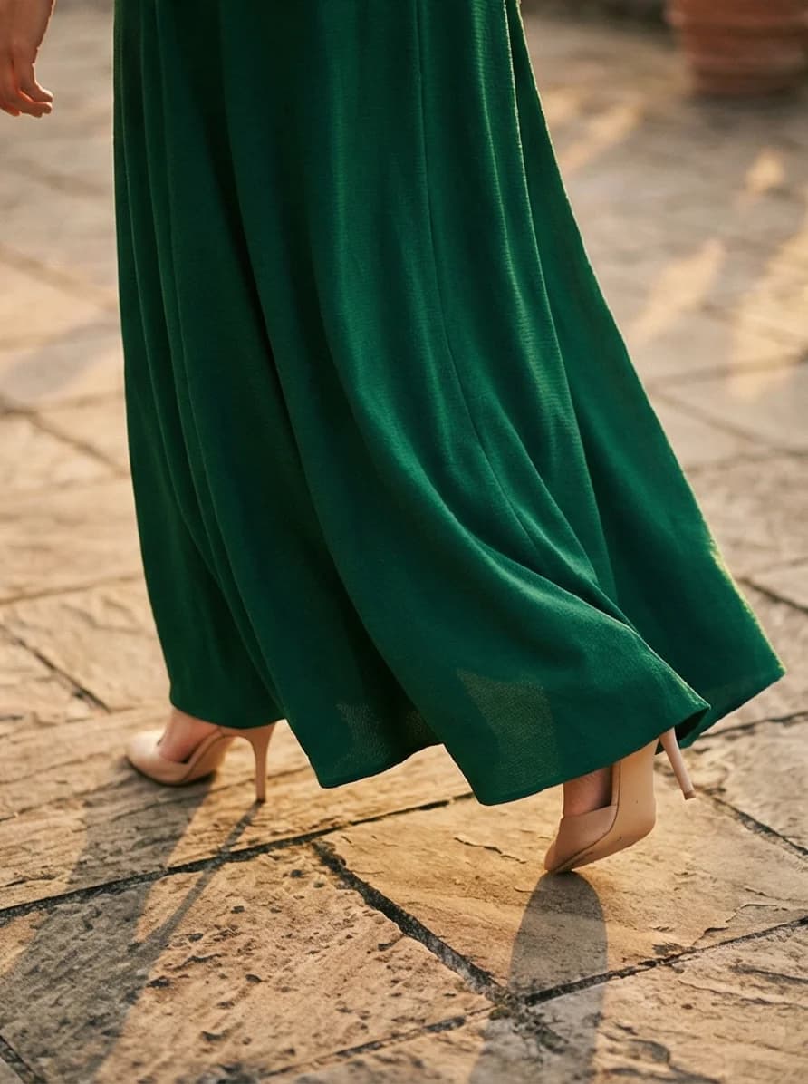 AI-generated lifestyle photo 3 of green dress for mobile Shopify store