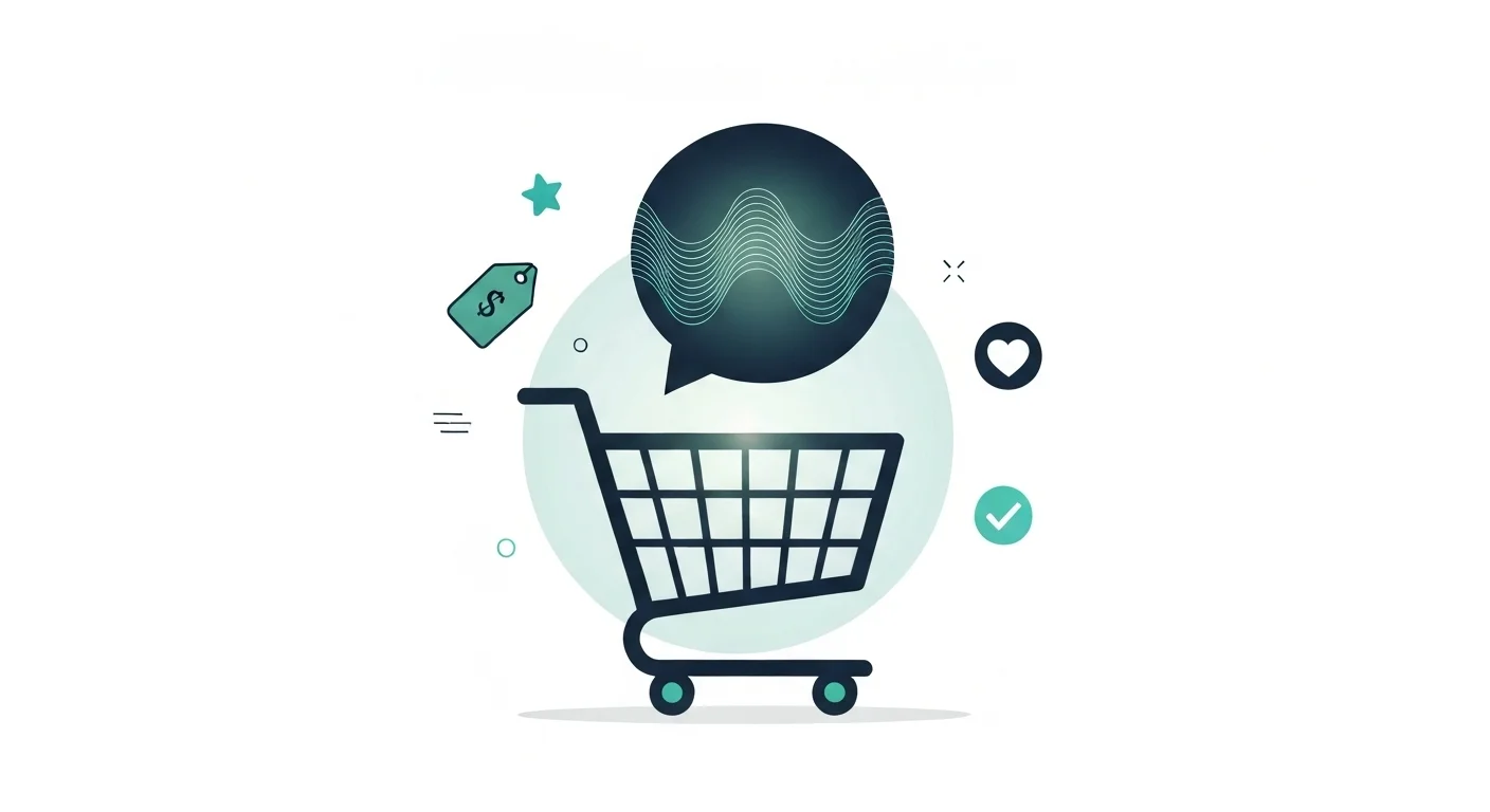 Editorial illustration showing product description writing concepts for Shopify ecommerce stores