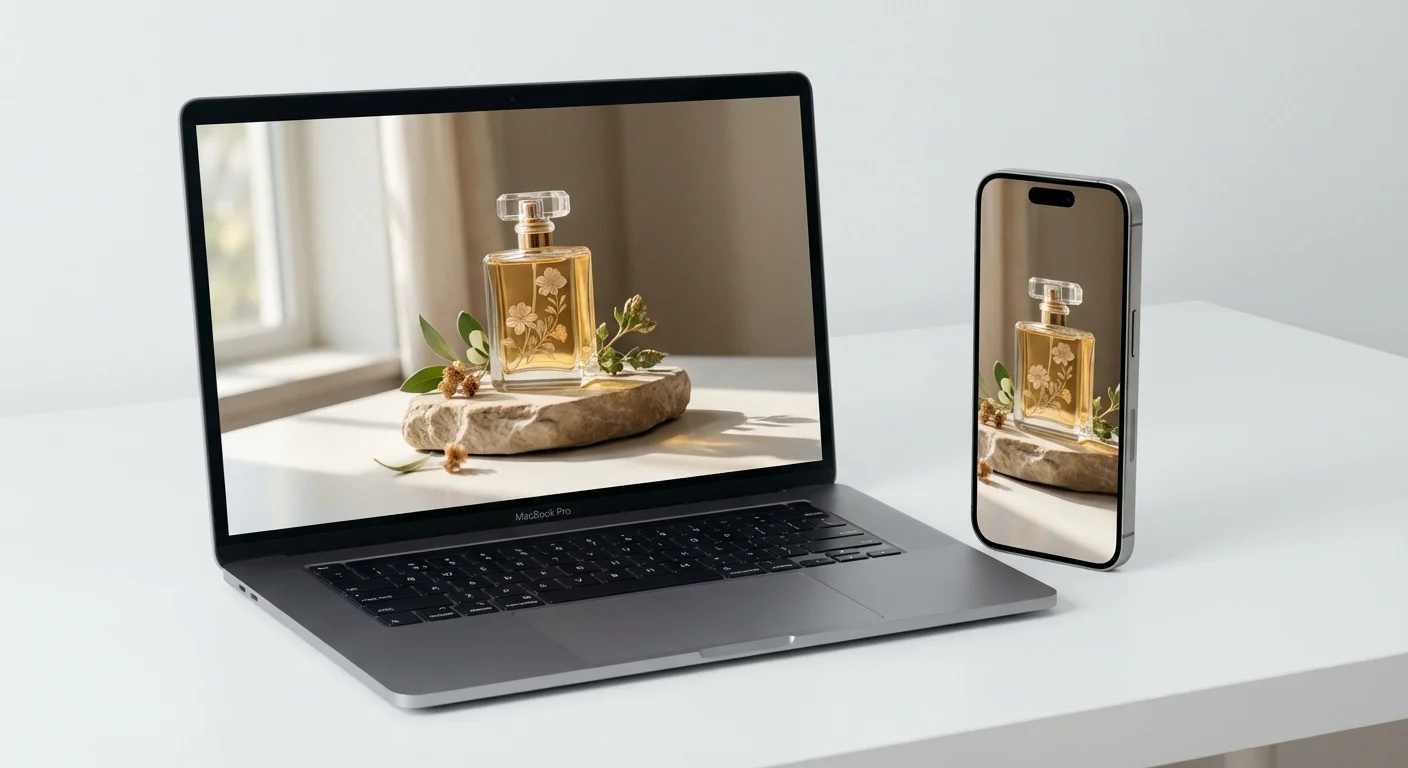 Comparison of Shopify product page on mobile phone versus desktop monitor