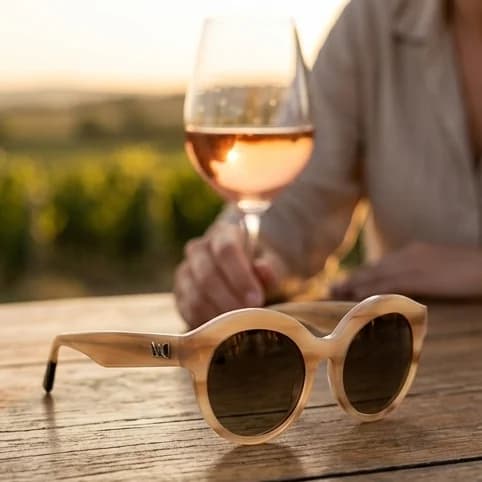 Lifestyle product photo of designer sunglasses styled for social media advertising campaign