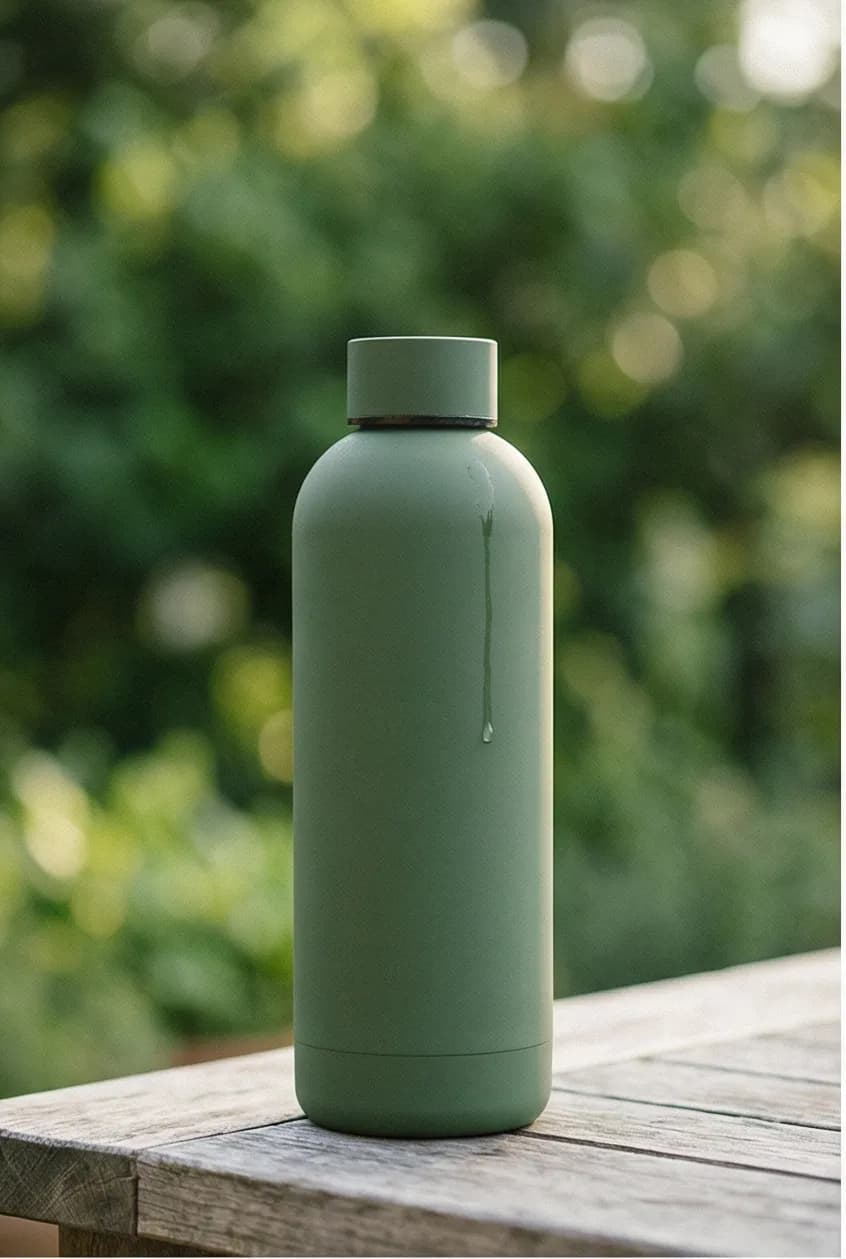 AI lifestyle photo: water bottle close-up detail shot