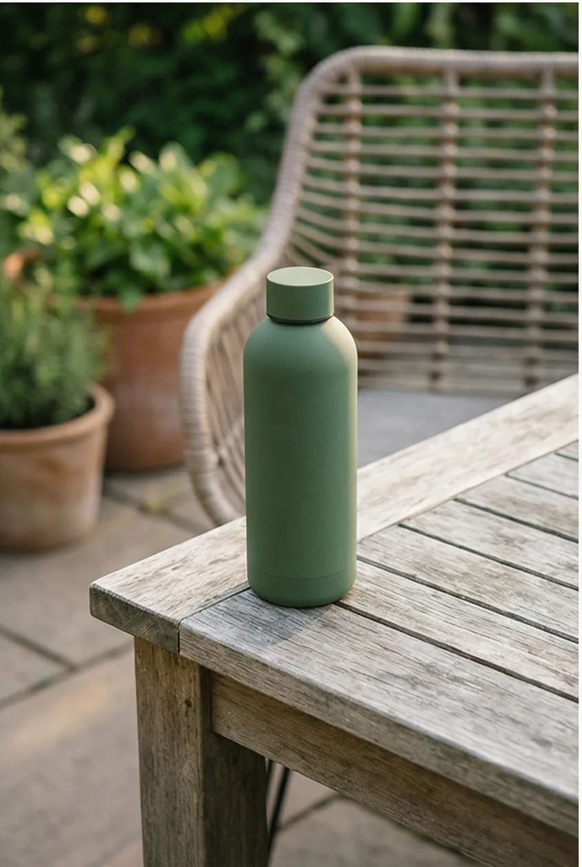 AI lifestyle photo: water bottle on a desk in natural light
