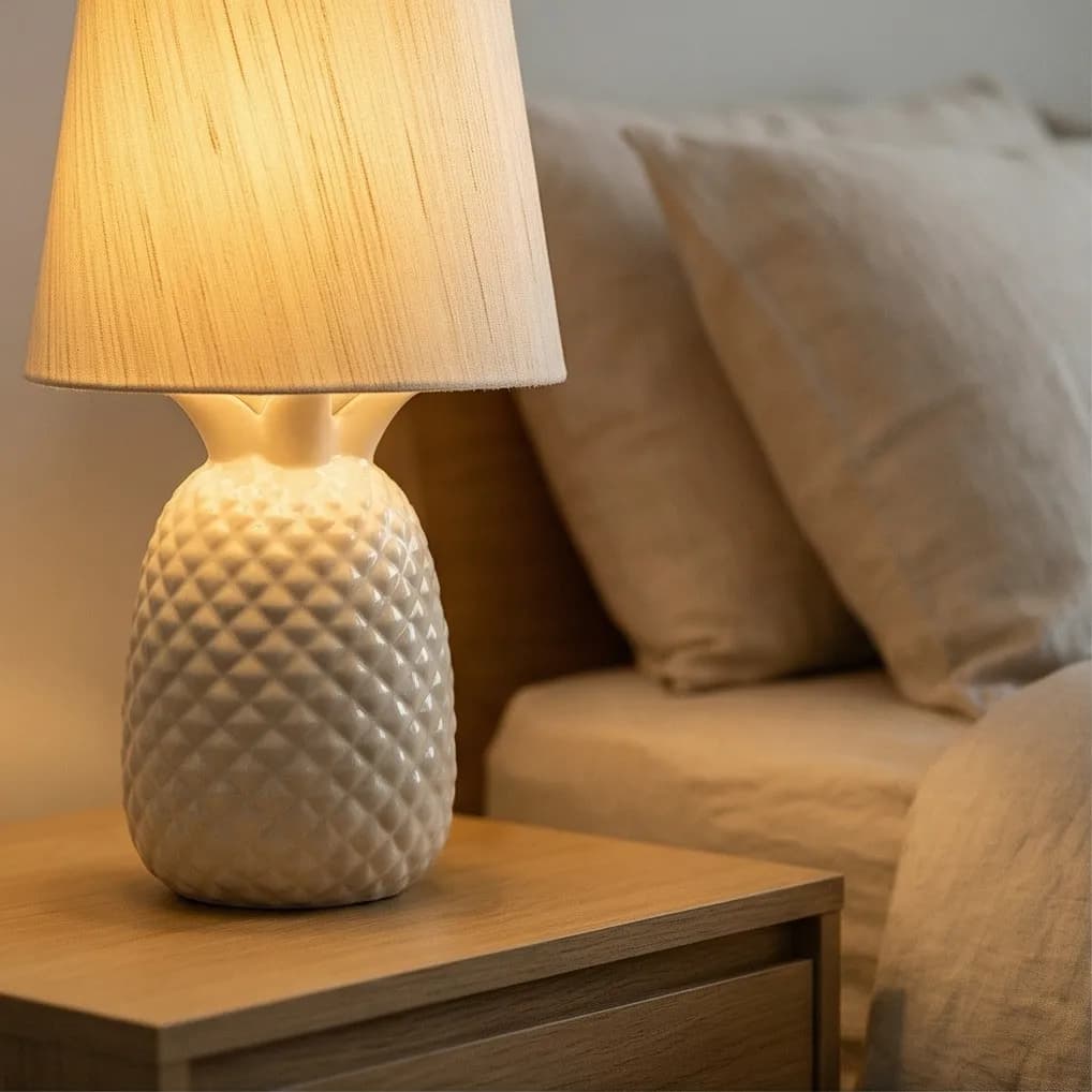 AI-generated lifestyle photo of pineapple lamp in a styled living room