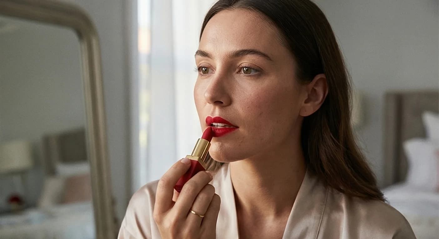 AI-generated lifestyle photo of beauty products on a vanity with natural lighting
